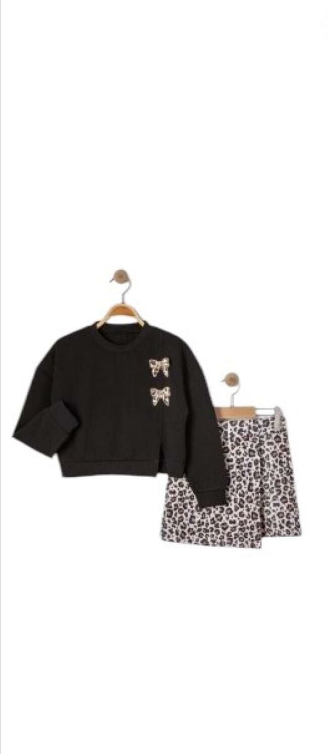 Kız Çocuk Bayramlık Leopar Şort Etekli Takım 25016S