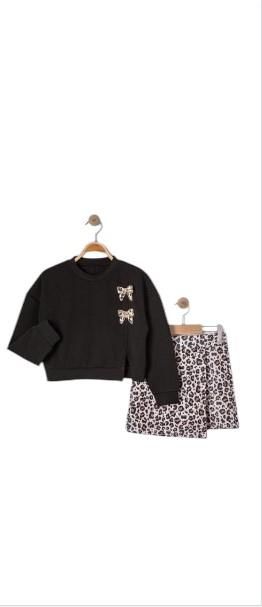 Kız Çocuk Bayramlık Leopar Şort Etekli Takım 25016S