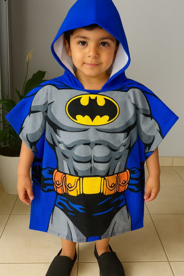 Çocuk Batman Kapüşonlu Ponço Plaj Havlusu-0030-S