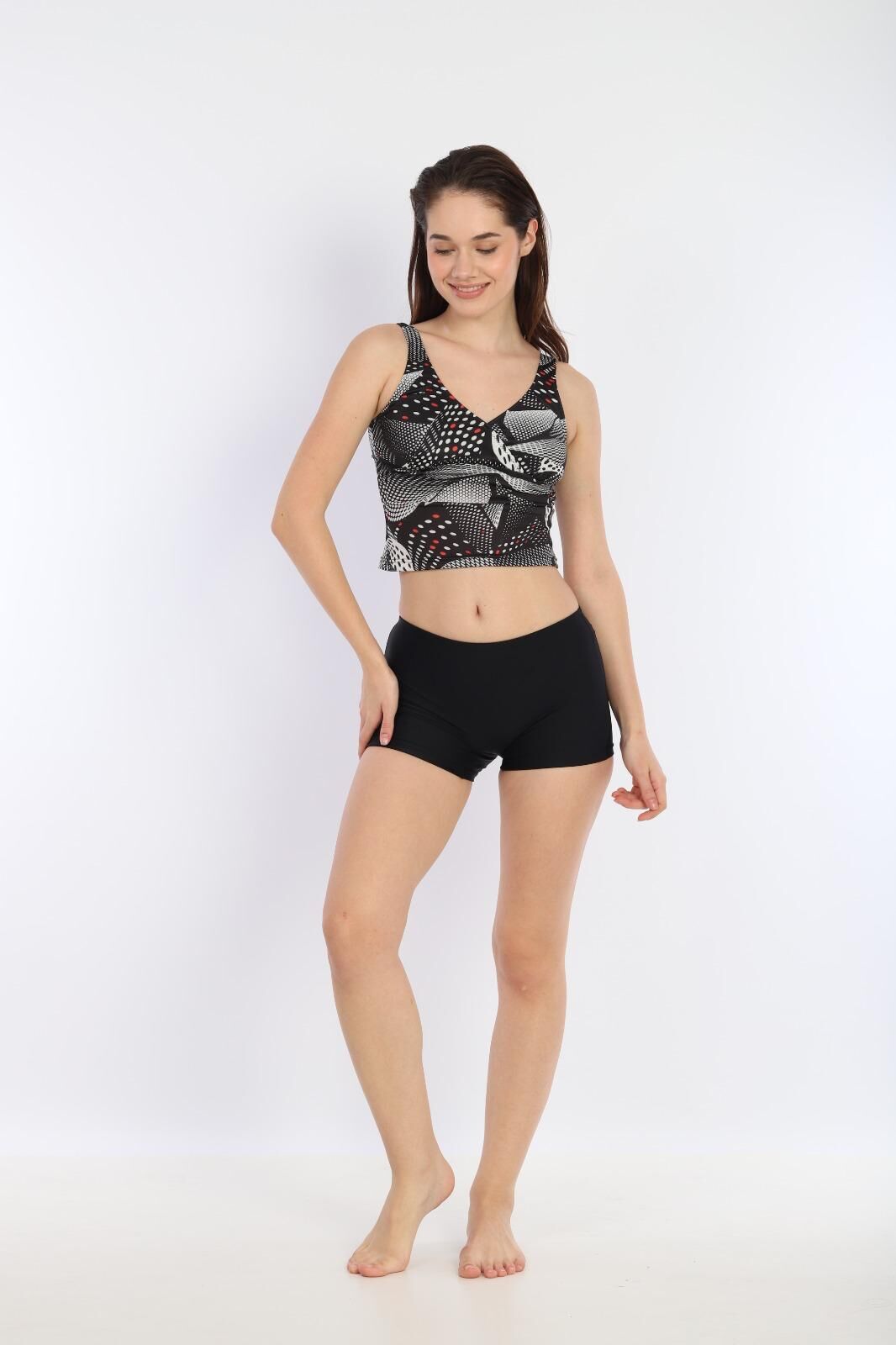 Kadın Desenli Şortlu Tankini Bikini 2779