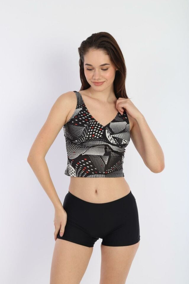 Kadın Desenli Şortlu Tankini Bikini 2779
