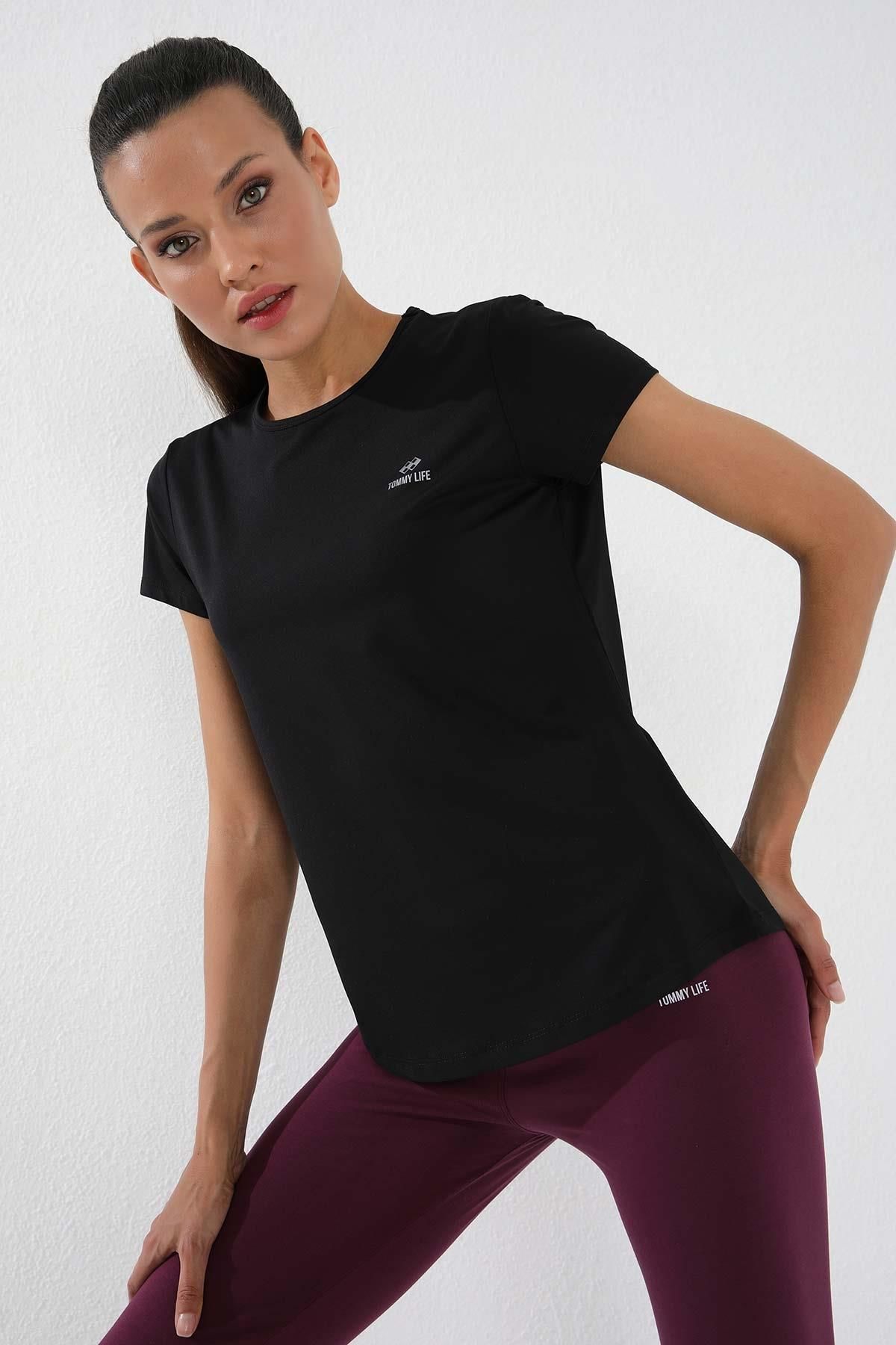 Tommy Life Siyah Basic Kısa Kol Standart Kalıp O Yaka Kadın T-Shirt - 97144