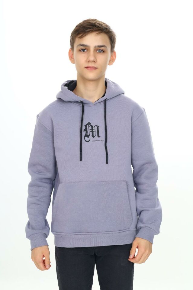 Erkek Çocuk Garson 10-14 YAŞ  Kapüşonlu 3 iplik Şardonlu Sweat Kazak 10044 GRİ