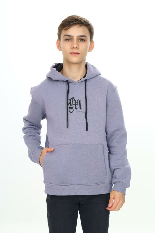 Erkek Çocuk Garson 10-14 YAŞ  Kapüşonlu 3 iplik Şardonlu Sweat Kazak 10044 GRİ