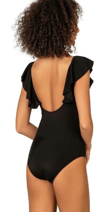 Endeep Kadın Deniz Kabuğu Aksesuarlı Toparlayıcı Volanlı Siyah Mayo 22312