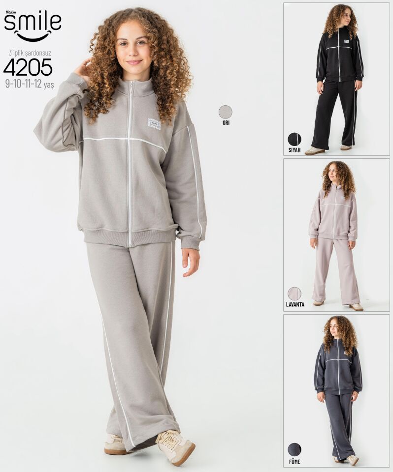 Kız Çocuk 3 İPLİK ŞARDONSUZ Alt Üst Takım Eşofman Takımı 4205S