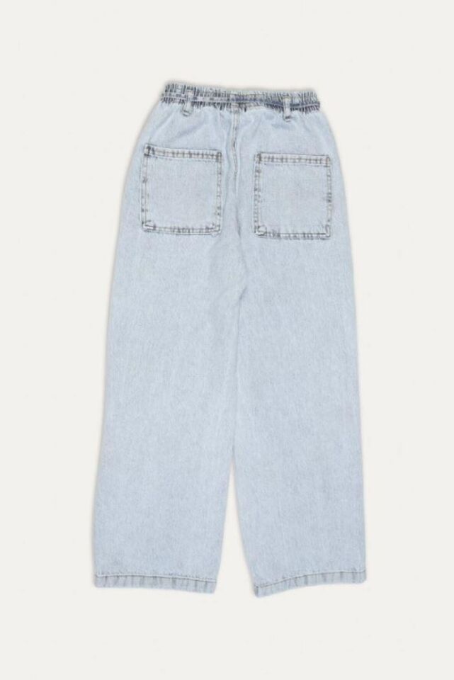 Beli Lastikli Geniş Paça Wide Leg Fit Kot Kız Çocuk Pantolon 2992
