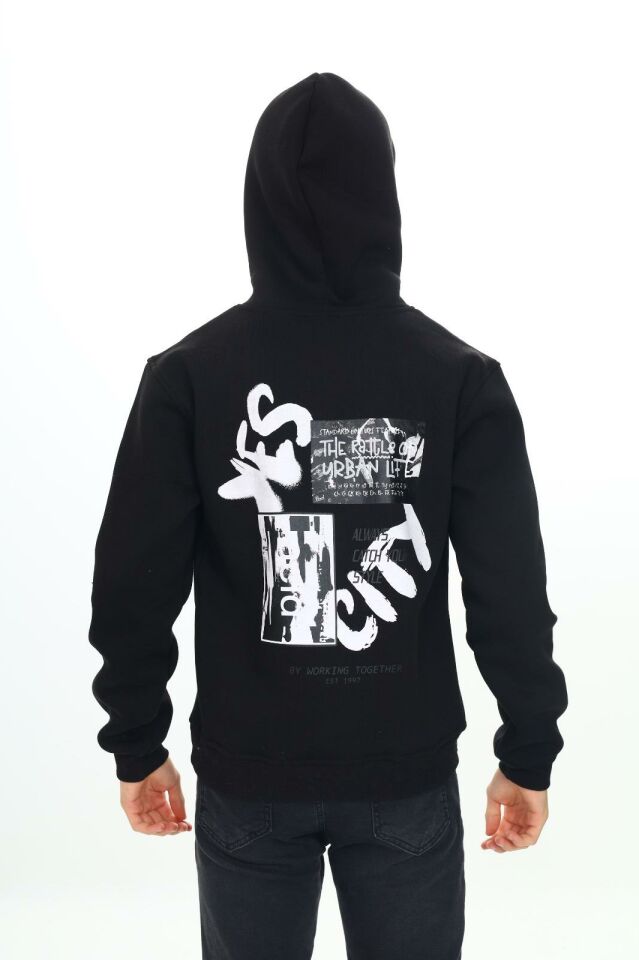 Erkek Çocuk Garson 10-14 YAŞ  Kapüşonlu 3 iplik Şardonlu Sweat Kazak 10042