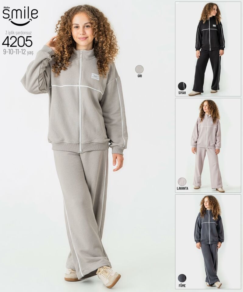 Kız Çocuk 3 İPLİK ŞARDONSUZ Alt Üst Takım Eşofman Takımı 4205