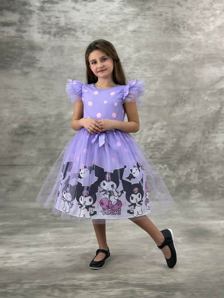 Kız Çocuk Tüllü Kuromi ve My Melody Desenli Tüllü Kız Çocuk Parti 2712MO