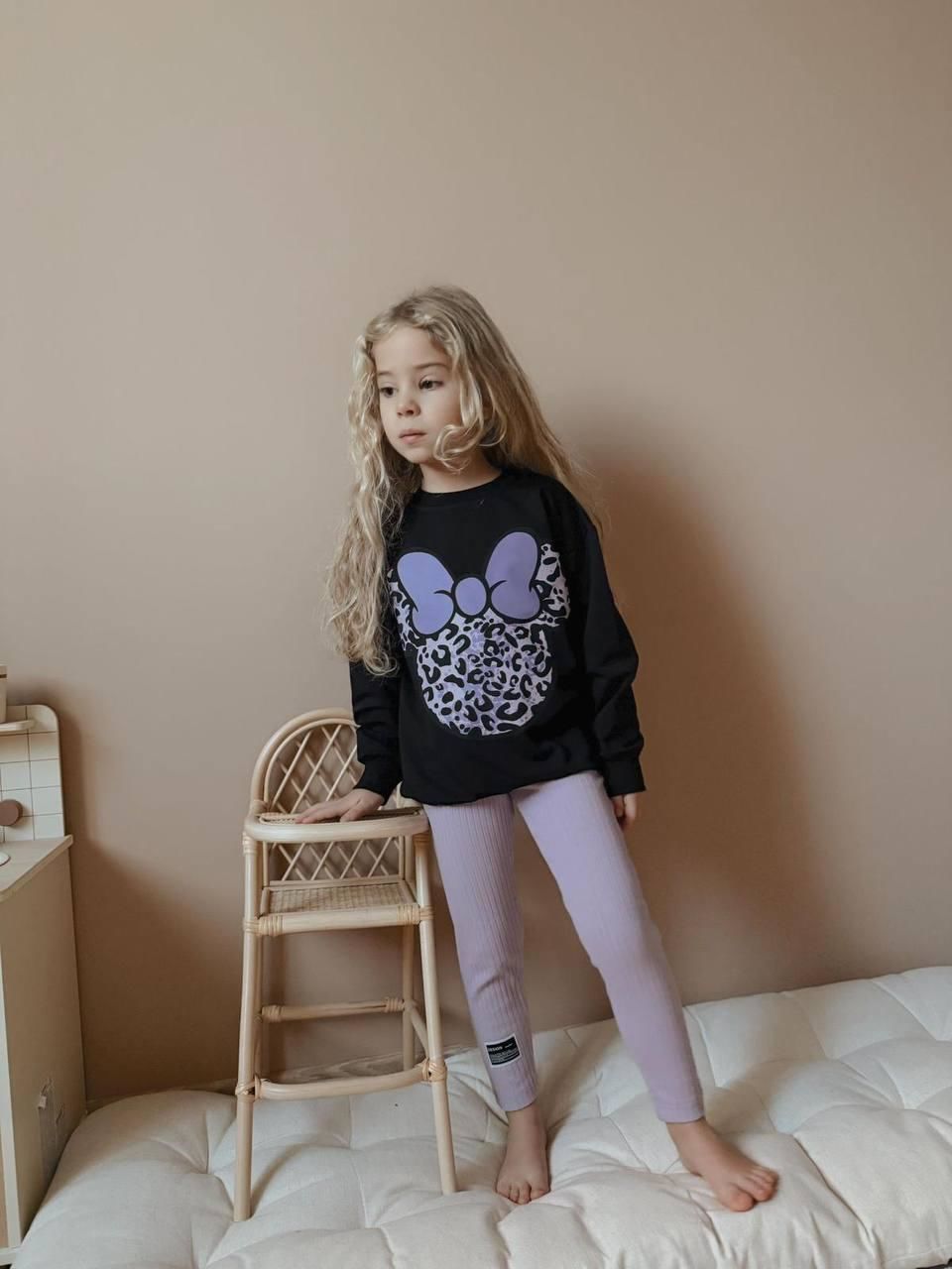 Kız Çocuk Leopar Desen Fitilli Taytlı Kız Çocuk Takım 1631 LİLA