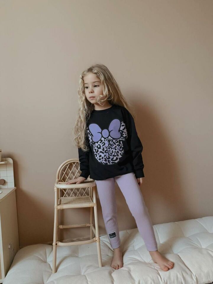 Kız Çocuk Leopar Desen Fitilli Taytlı Kız Çocuk Takım 1631 LİLA