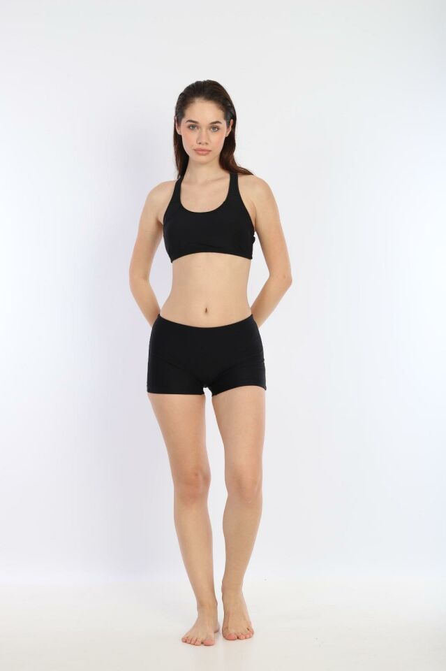 Kadın Şortlu Yüzücü Bikini Takımı SİYAH 7233