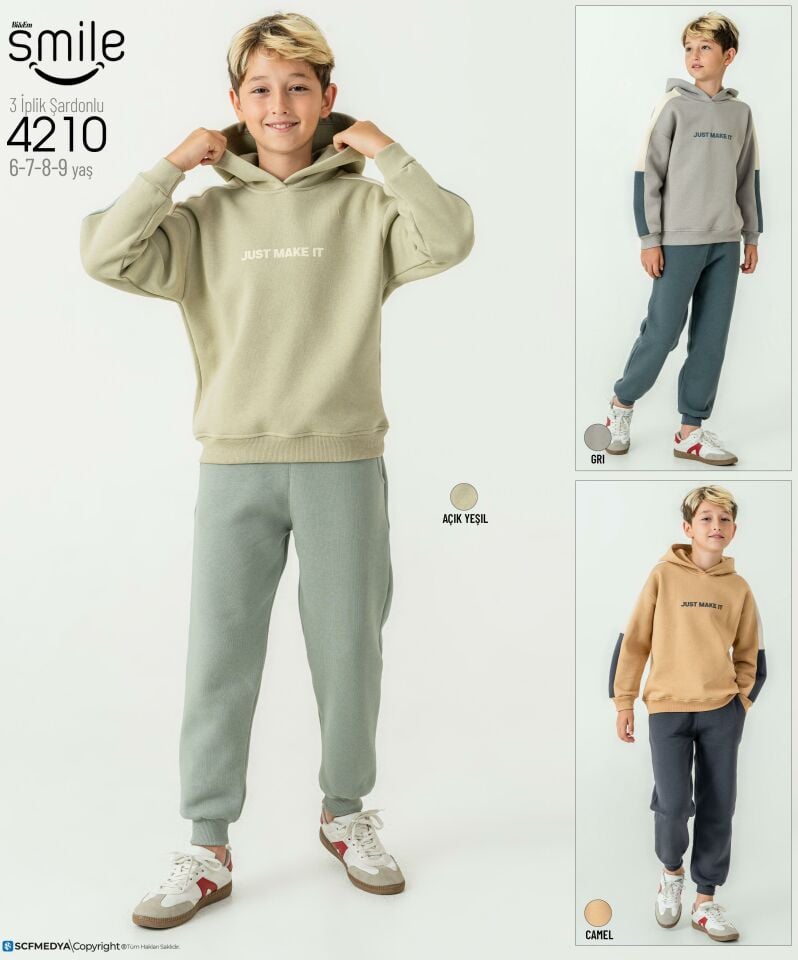 Erkek Çocuk Şardonlu 3 İplik Kapüşonlu Takım Alt Üst Takım 4210G