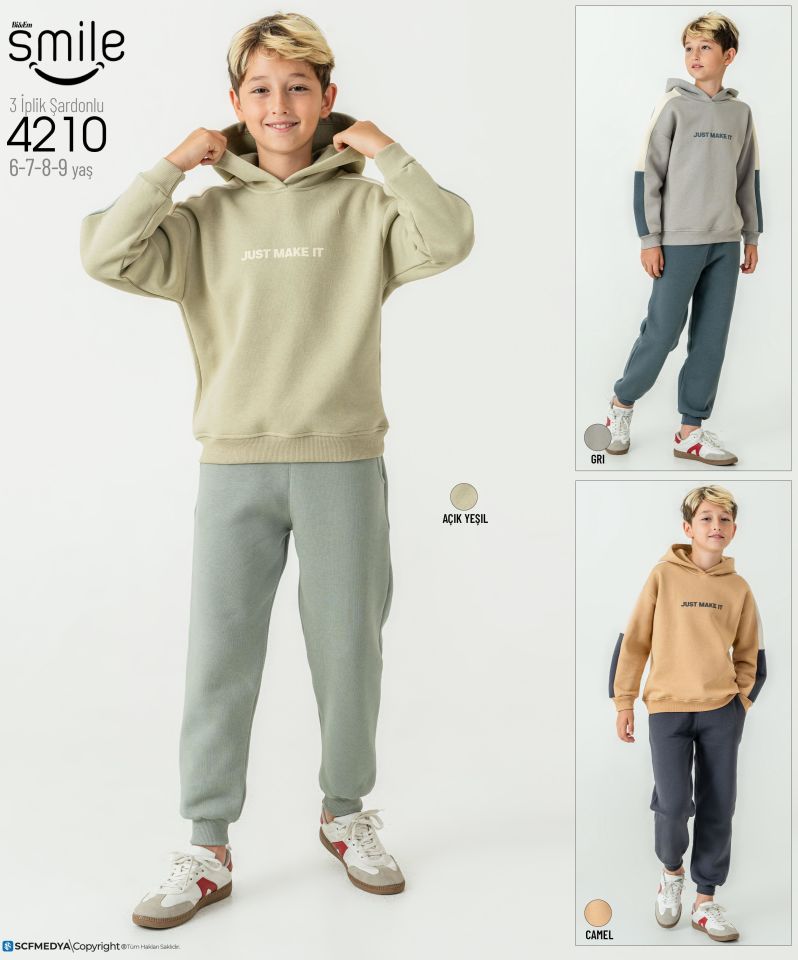 Erkek Çocuk Şardonlu 3 İplik Kapüşonlu Takım Alt Üst Takım 4210G