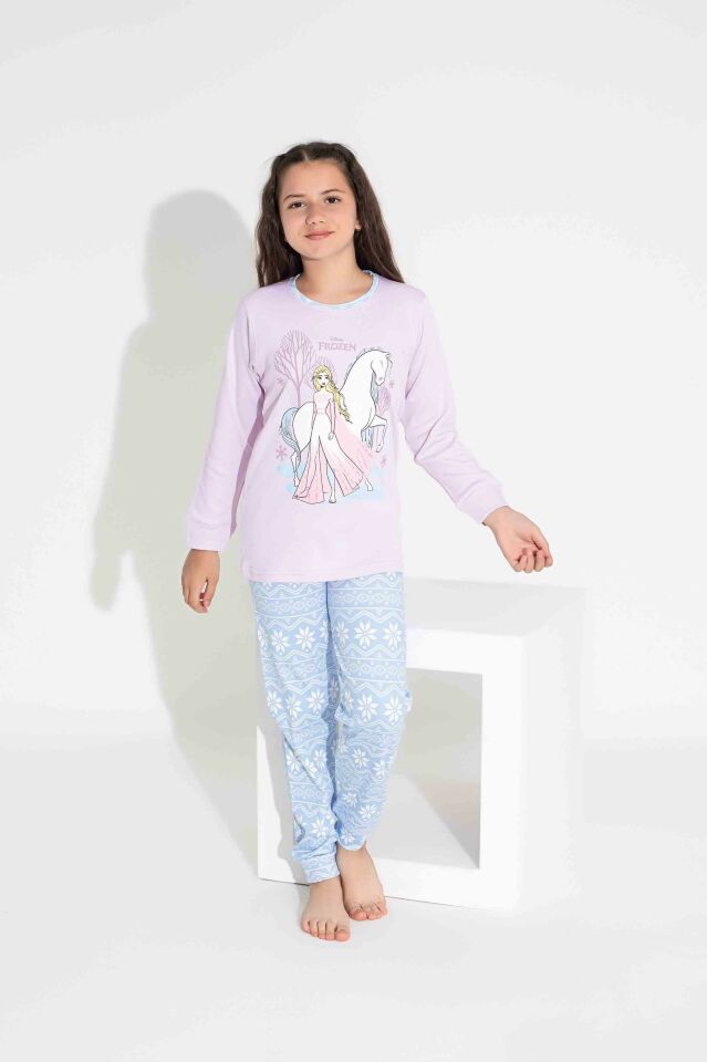 Kız Çocuk İnterlok Pamuklu Pijama Takımı 2729-2730 Lila