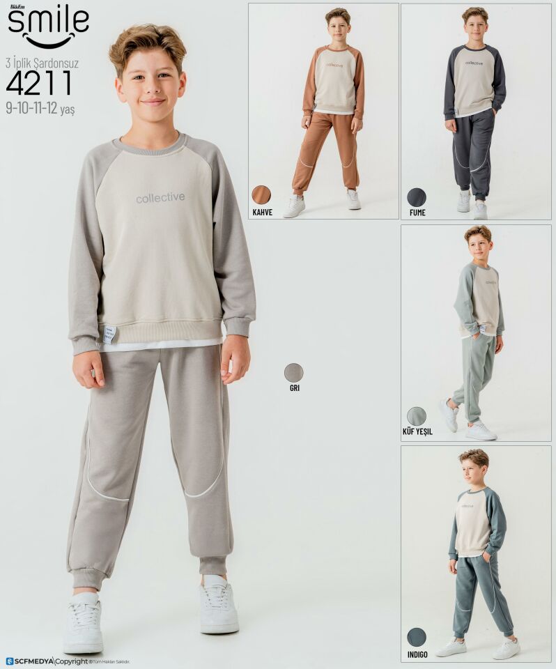 Erkek Çocuk Şardonlsuz 3 İplik Takım Alt Üst Takım 4211KA