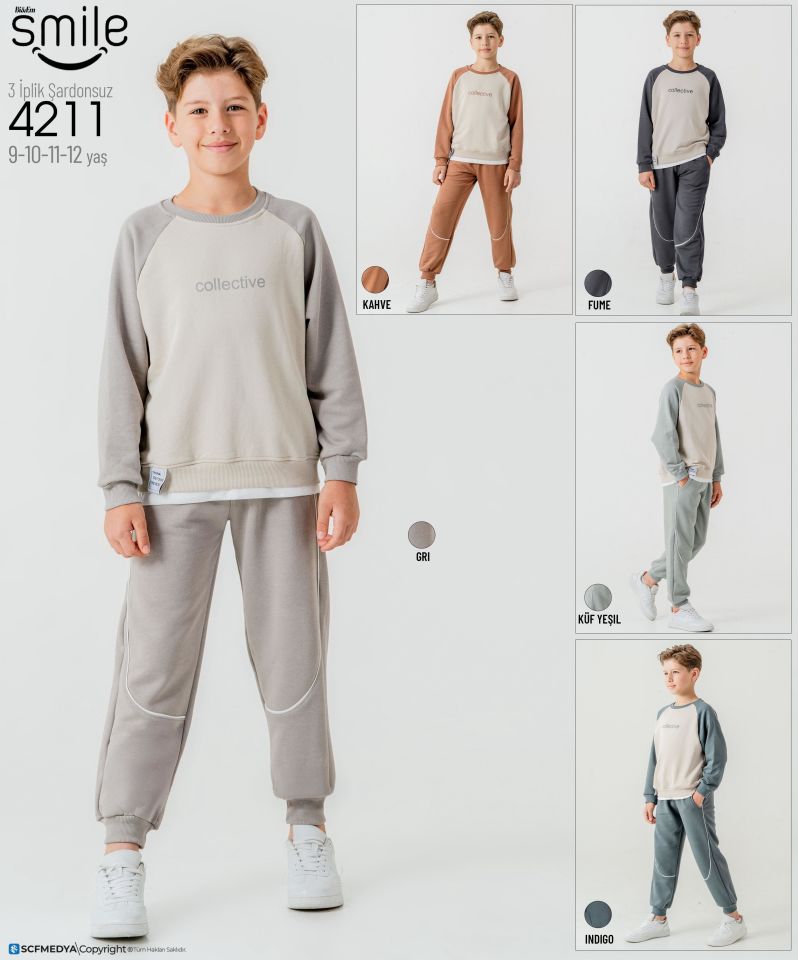 Erkek Çocuk Şardonlsuz 3 İplik Takım Alt Üst Takım 4211F