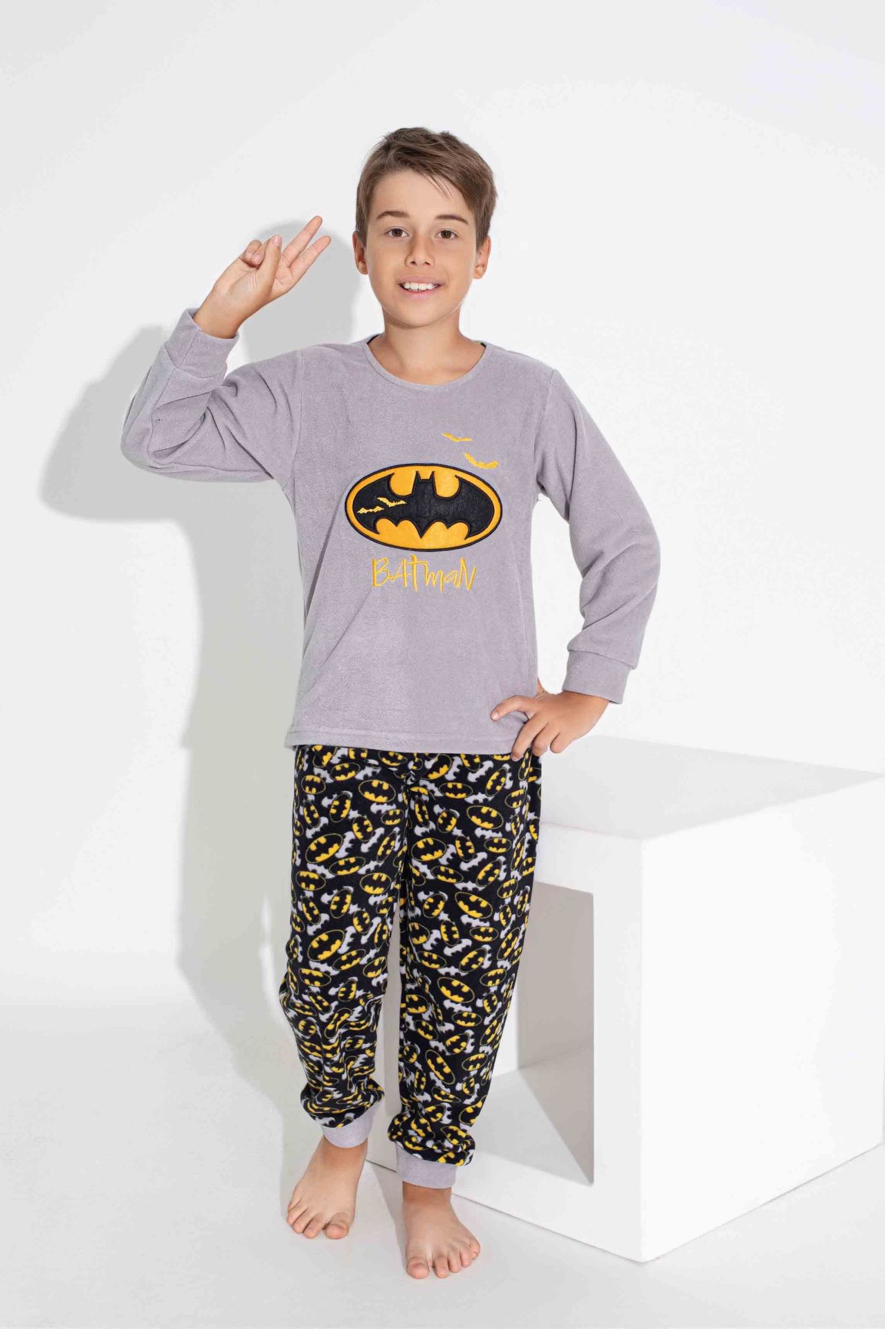 Erkek Genç Ve Çocuk Uzun Kollu Polar Kumaş Kışlık Sıcak Tutan Pijama Takımı 3747GK
