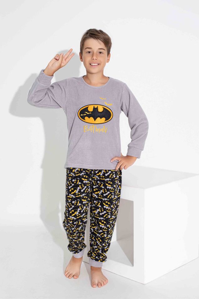 Erkek Genç Ve Çocuk Uzun Kollu Polar Kumaş Kışlık Sıcak Tutan Pijama Takımı 3747GK