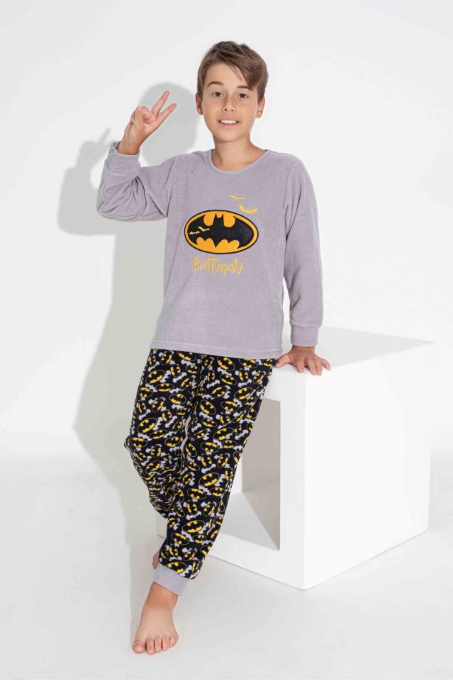 Erkek Genç Ve Çocuk Uzun Kollu Polar Kumaş Kışlık Sıcak Tutan Pijama Takımı 3747GK