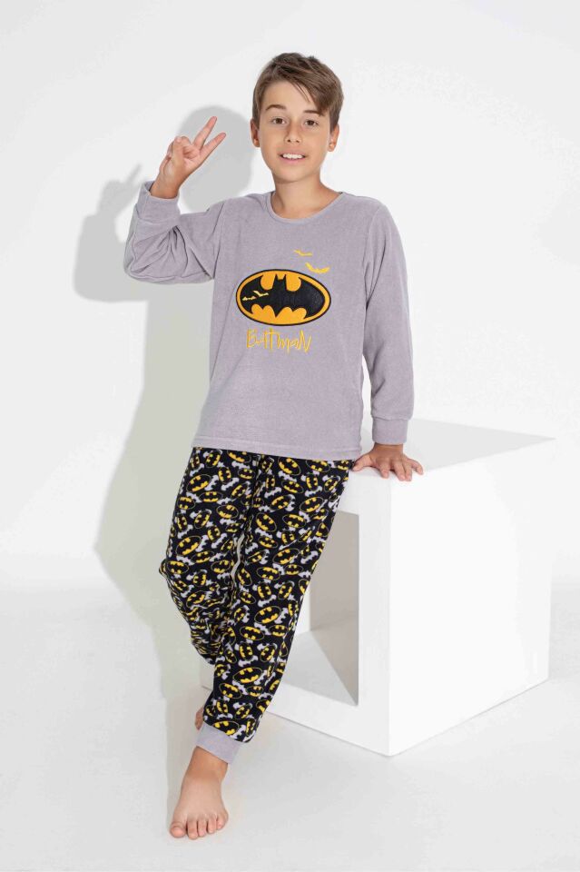 Erkek Genç Ve Çocuk Uzun Kollu Polar Kumaş Kışlık Sıcak Tutan Pijama Takımı 3747GB