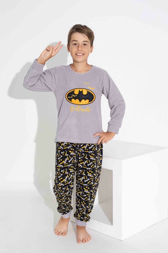Erkek Genç Ve Çocuk Uzun Kollu Polar Kumaş Kışlık Sıcak Tutan Pijama Takımı 3747GB