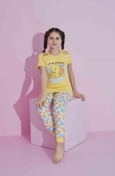 Kız Çocuk Yatan Tweety  Garson Boy Kısa Kol Pijama Takımı 260404