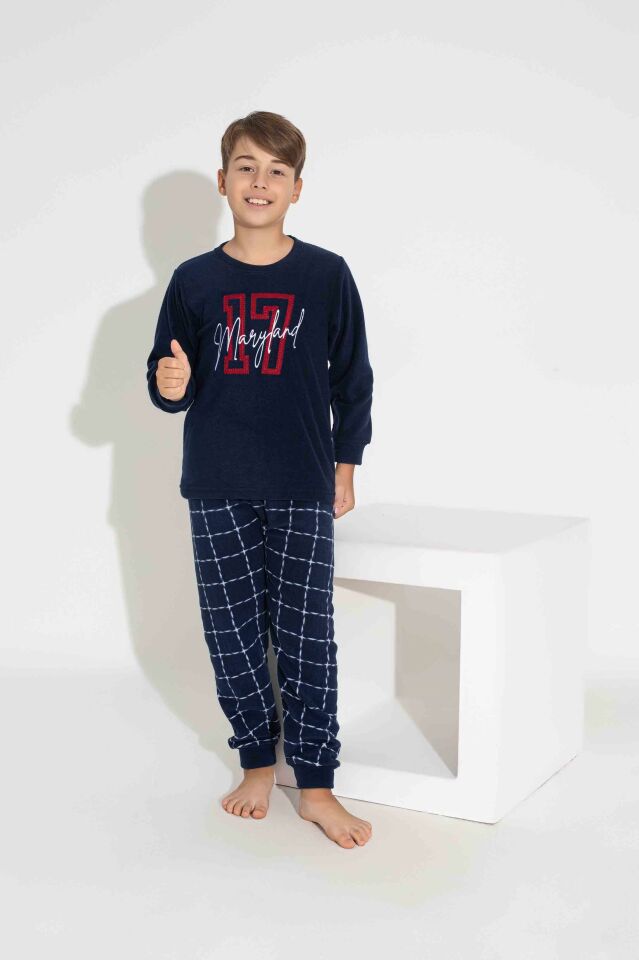 Erkek Genç Ve Çocuk Ekose-kare Desenli Uzun Kollu Polar Peluş Kumaş Kışlık Sıcak Tutan Pijama Takım 3758LK