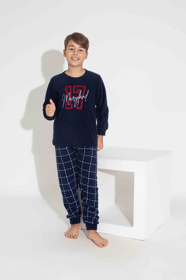 Erkek Genç Ve Çocuk Ekose-kare Desenli Uzun Kollu Polar Peluş Kumaş Kışlık Sıcak Tutan Pijama Takım 3758LK