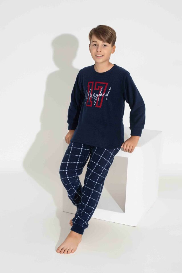 Erkek Genç Ve Çocuk Ekose-kare Desenli Uzun Kollu Polar Peluş Kumaş Kışlık Sıcak Tutan Pijama Takım 3758LK