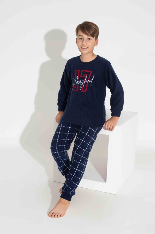 Erkek Genç Ve Çocuk Ekose-kare Desenli Uzun Kollu Polar Peluş Kumaş Kışlık Sıcak Tutan Pijama Takım 3758LK