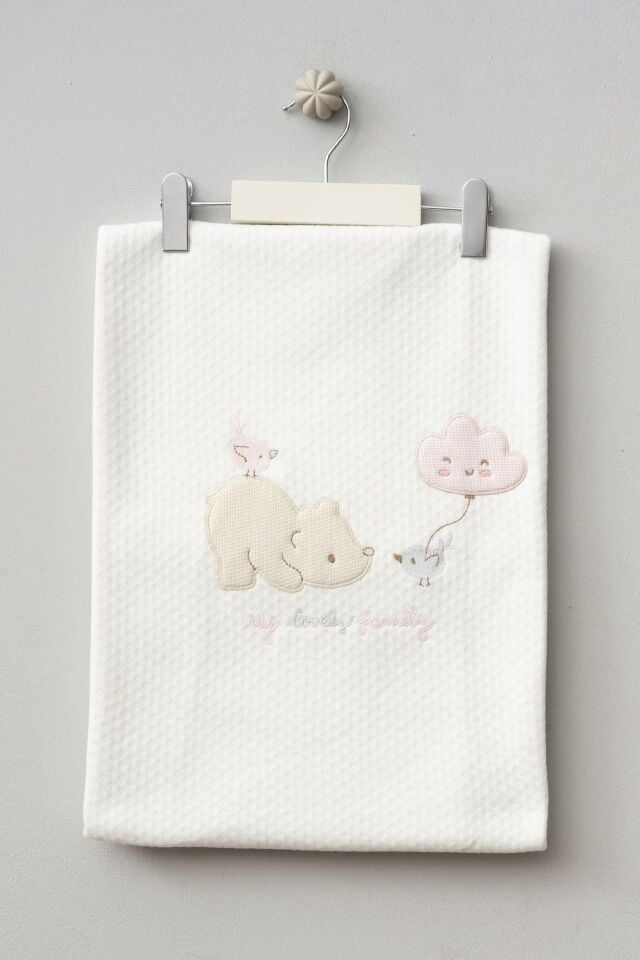 Sevimli Kutup Ayısı Desenli Pamuklu Çift Kat 90x90 cm Kapitone Bebek Battaniyesi 95099