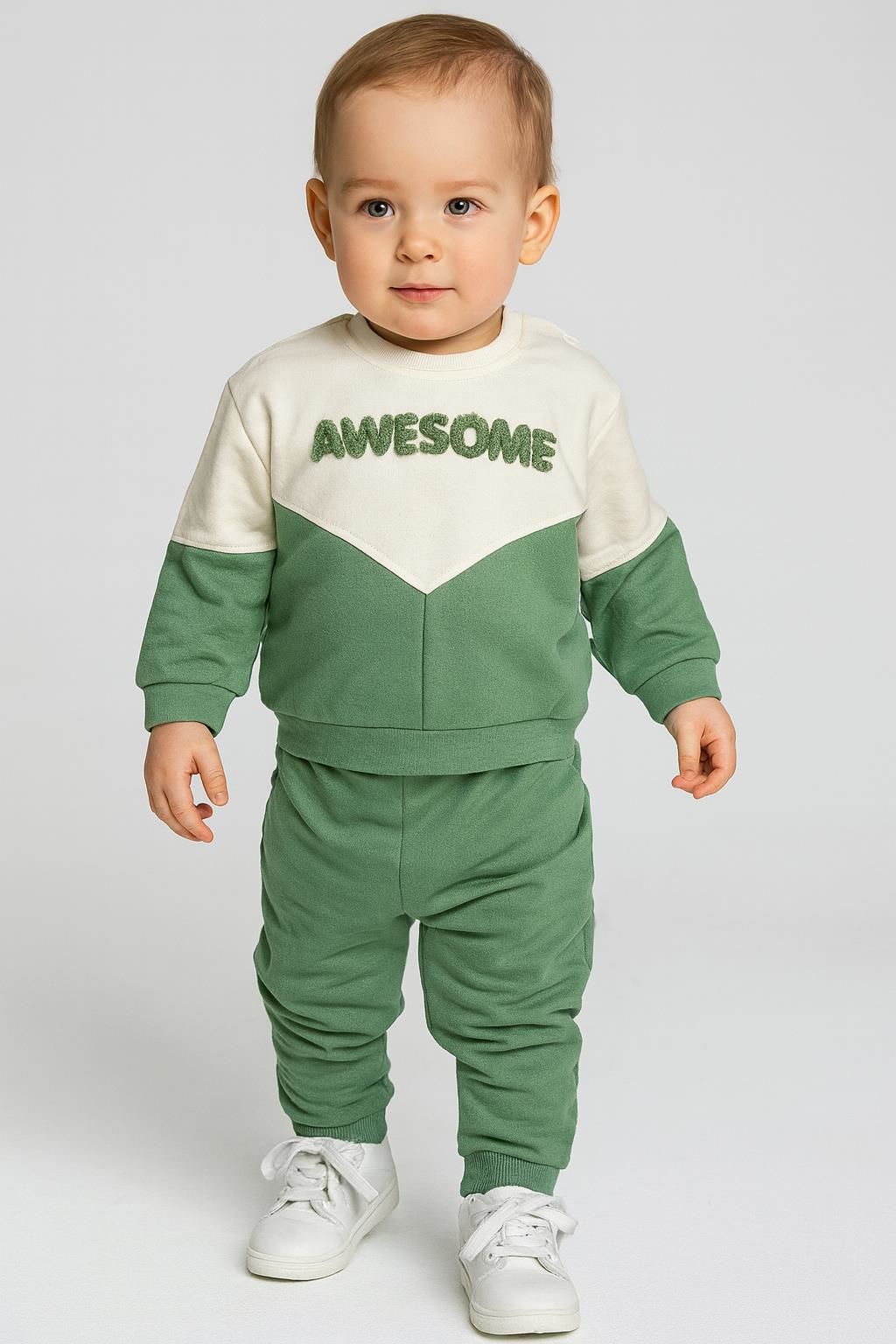 Erkek Bebek 2’li – Awesome Nakışlı Sweatshirt & Alt Takım 07145 Y