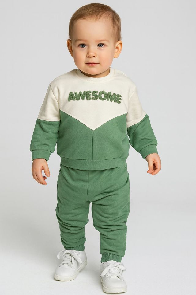 Erkek Bebek 2’li – Awesome Nakışlı Sweatshirt & Alt Takım 07145 Y