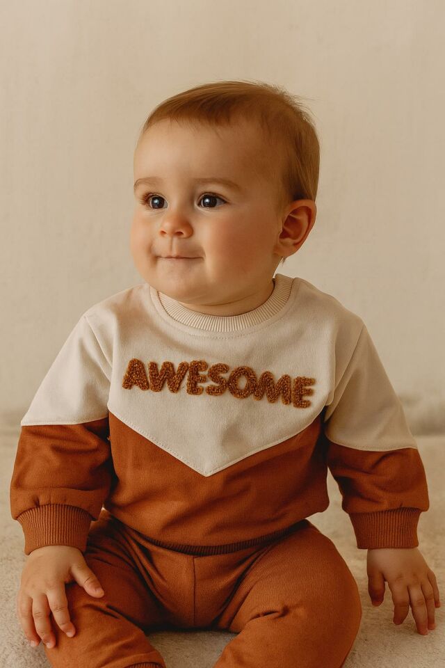 Erkek Bebek 2’li – Awesome Nakışlı Sweatshirt & Alt Takım 07145 K