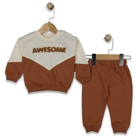 Erkek Bebek 2’li – Awesome Nakışlı Sweatshirt & Alt Takım 07145 K
