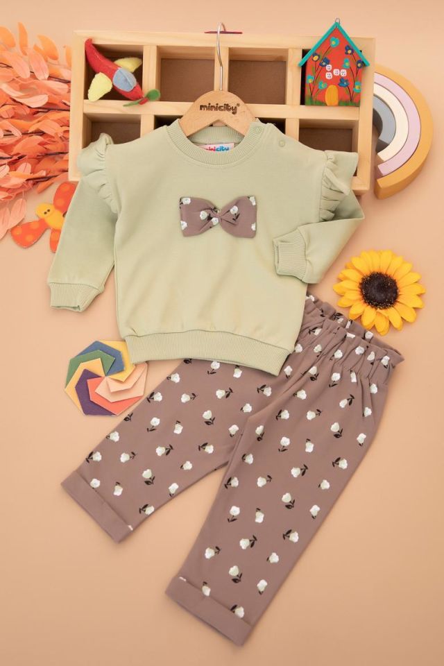 Kız Bebek Kolu Fırfırlı Fiyonklu Takım - 25798 (9-24 Ay)YEŞİL