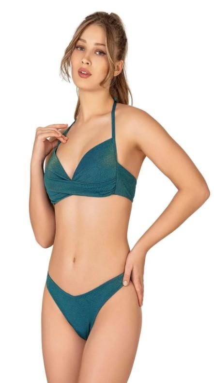 Endeep Kadın Yarım Dolgulu V Alt Detaylı Simli Bikini Takımı -22294
