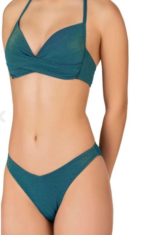 Endeep Kadın Yarım Dolgulu V Alt Detaylı Simli Bikini Takımı -22294