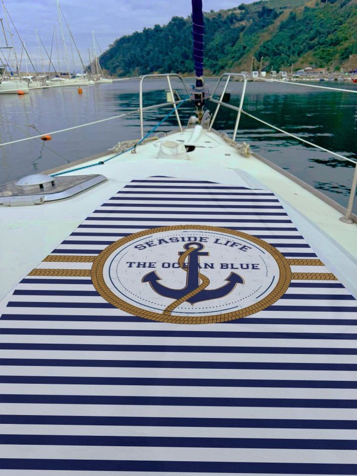 Miami Beach Marin Çapa Desenli Lacivert Beyaz Unisex Plaj Havlusu 70x150 0107