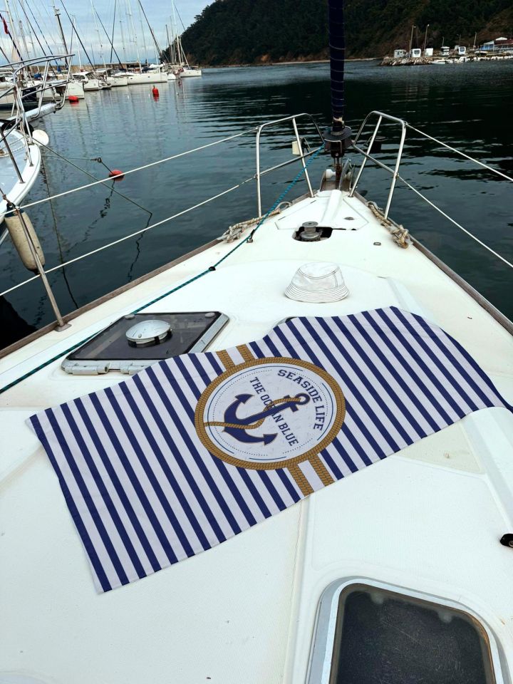 Miami Beach Marin Çapa Desenli Lacivert Beyaz Unisex Plaj Havlusu 70x150 0107
