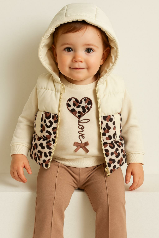 Kız Bebek 3’lü Takım – Sweatshirt, Yelek ve Pantolon  05213 V