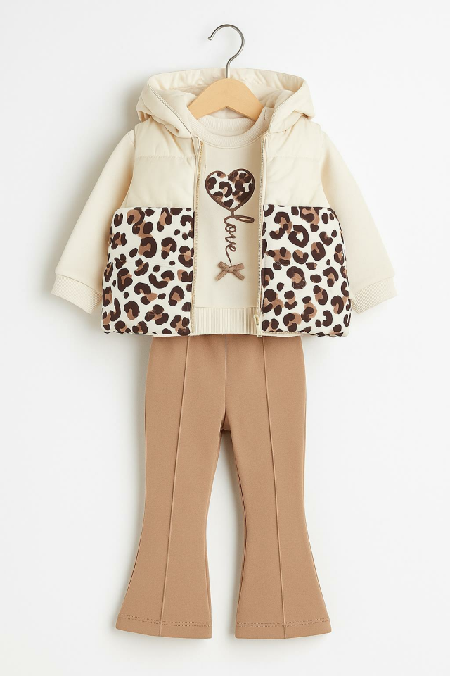 Kız Bebek 3’lü Takım – Sweatshirt, Yelek ve Pantolon  05213 V