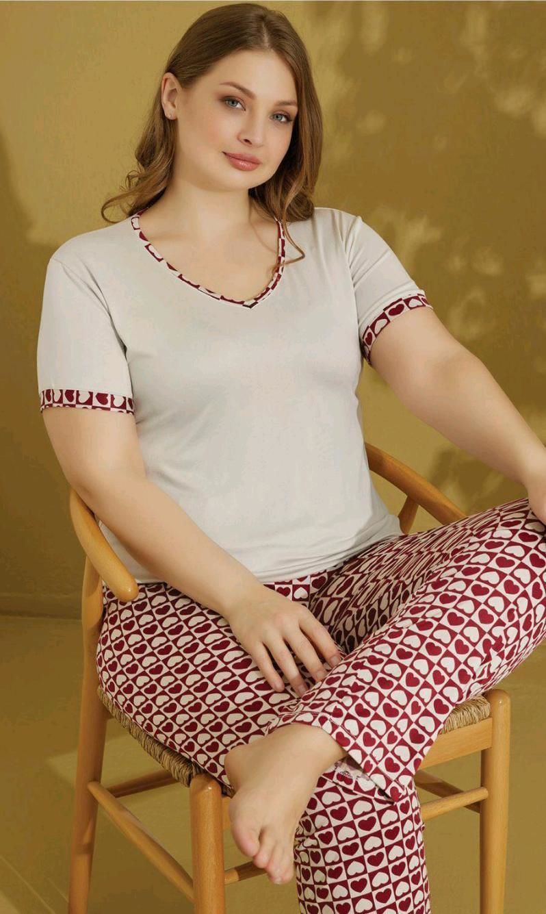 Kadın Battal Büyük Beden  Kısa Kol Pijama Takımı 9540