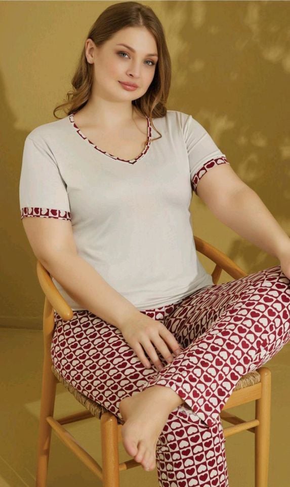 Kadın Battal Büyük Beden  Kısa Kol Pijama Takımı 9540