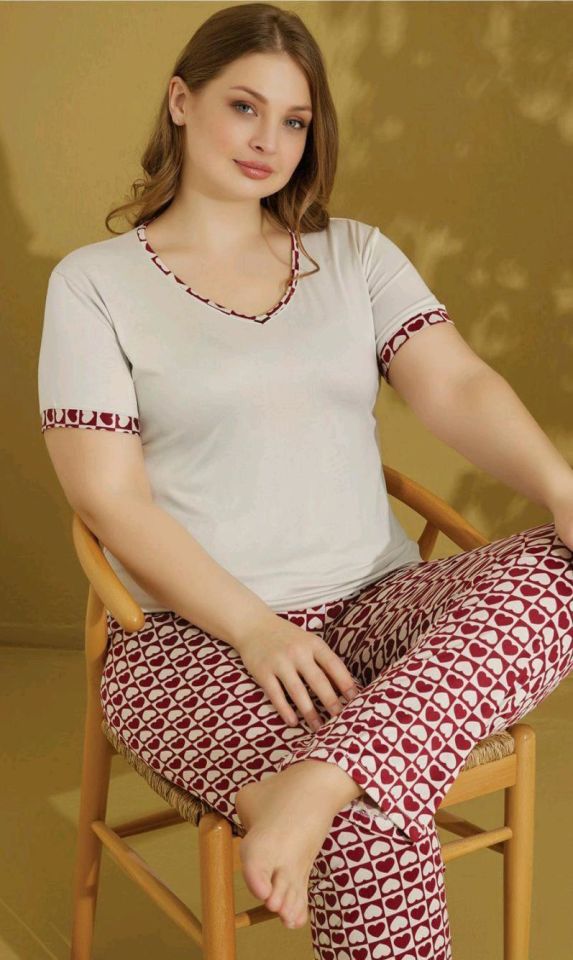 Kadın Battal Büyük Beden  Kısa Kol Pijama Takımı 9540