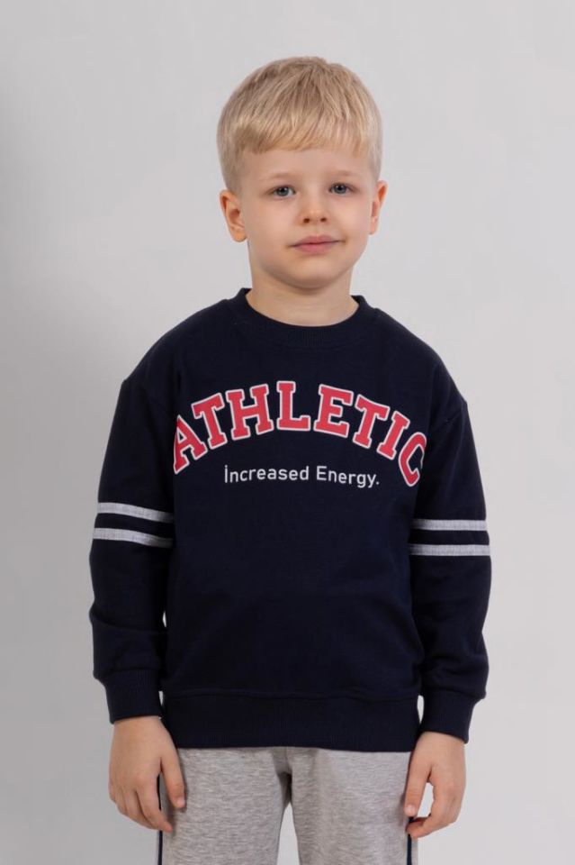 Erkek Çocuk 3 İplik Sweatshirt & Gri  Eşofman Altı 2’li Takım – Spor Günlük Kombin 4073 Lacivert