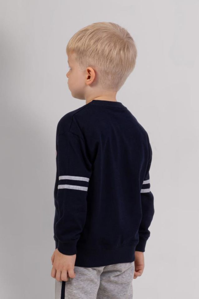 Erkek Çocuk 3 İplik Sweatshirt & Gri  Eşofman Altı 2’li Takım – Spor Günlük Kombin 4073 Lacivert
