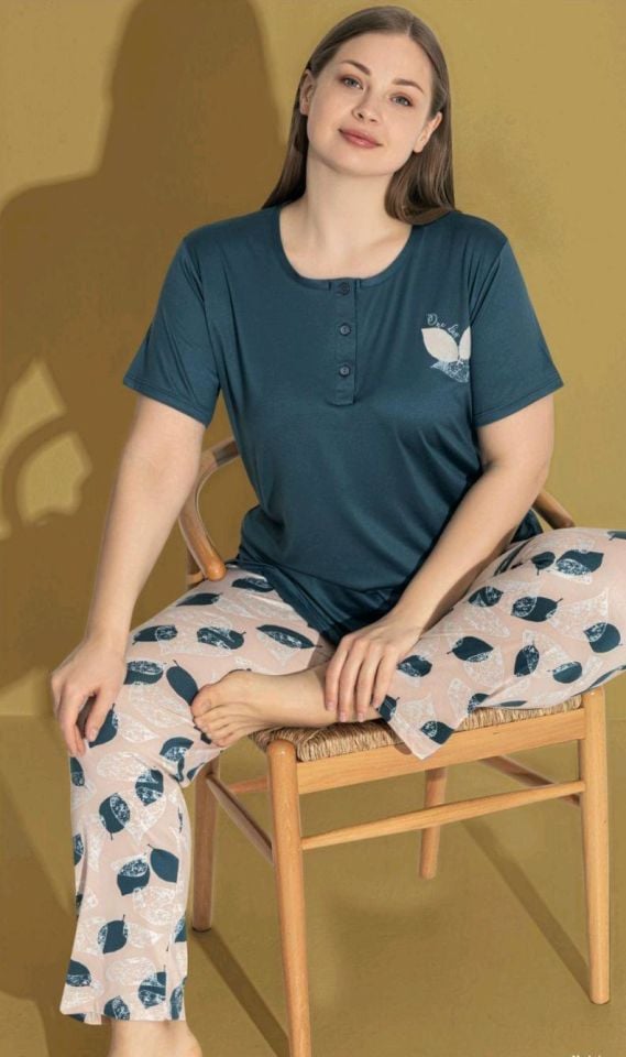 Kadın Battal Büyük Beden Kısa Kol Pijama Takımı 9567